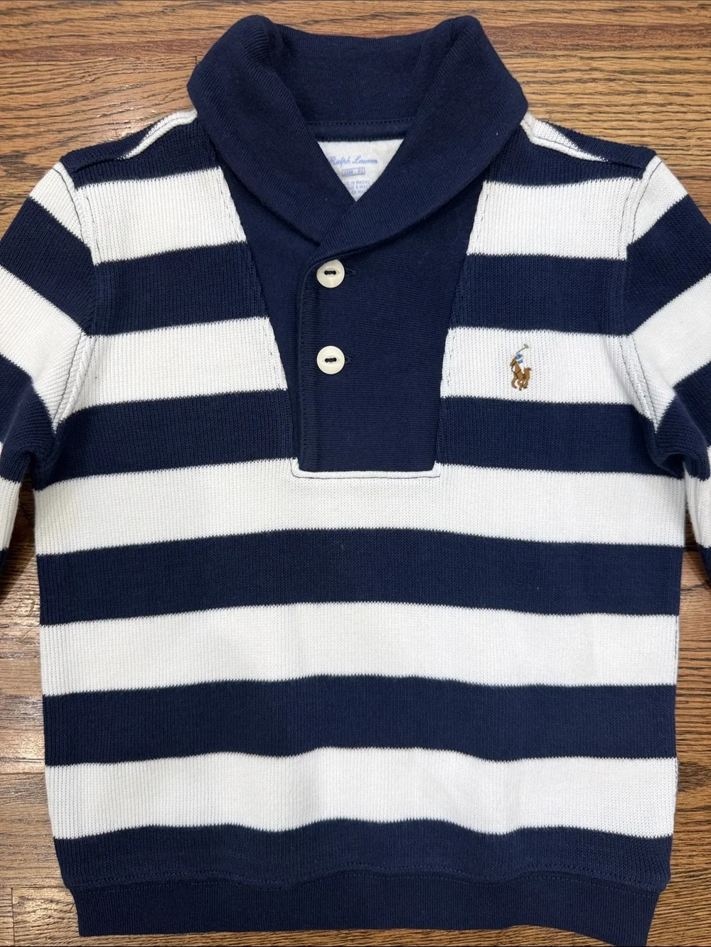 Boy’s Ralph Lauren Navy & White Striped Shawl-Collar Sweater Size 24 M